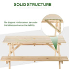 Sturdy 6-seater wooden picnic table bench with diagonal reinforcement under tabletop