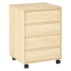 Four-drawer office filing cabinet in natural light wood finish with casters