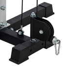 Black base-mounted pulley guide with cable hooks for low-row style cable pulls