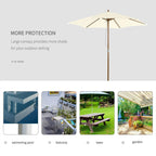White patio umbrella canopy designed for more shade on a wood pole