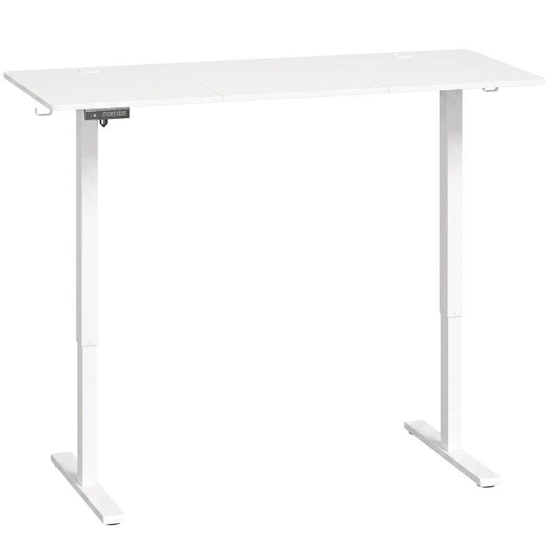 White height-adjustable standing desk with sturdy frame and flat desktop