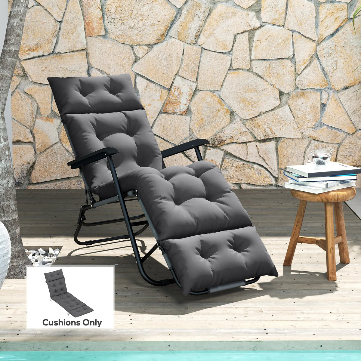 Outsunny Sun Lounger Cushions Only, 190 x 56 x 10cm Garden Lounge Chair Cushions, UPF20+ 220gsm Fabric, Thick Sunbed