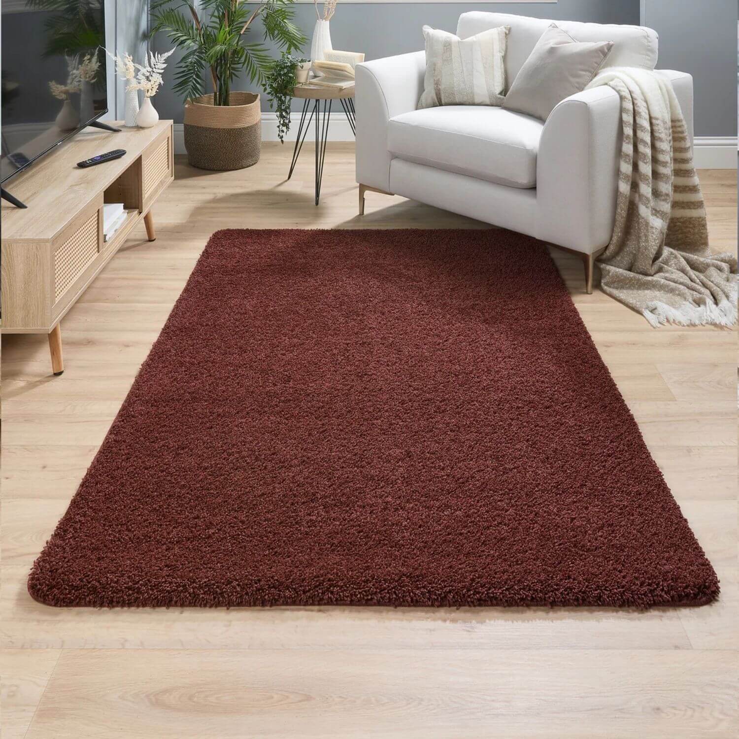 Washable Ox Red Shaggy Rug