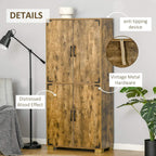 Natural wood cabinet with vintage metal hardware, distressed wood effect, black handle pulls