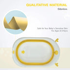 Foldable baby bathtub base with yellow inner ring and white outer rim