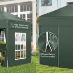 Green pop-up gazebo side with two large window panels and two zipped doors