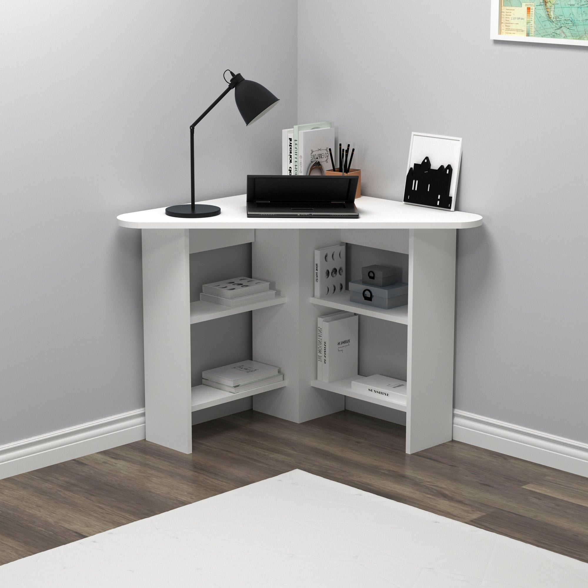 Corner Computer Desk with Shelves-Gredos