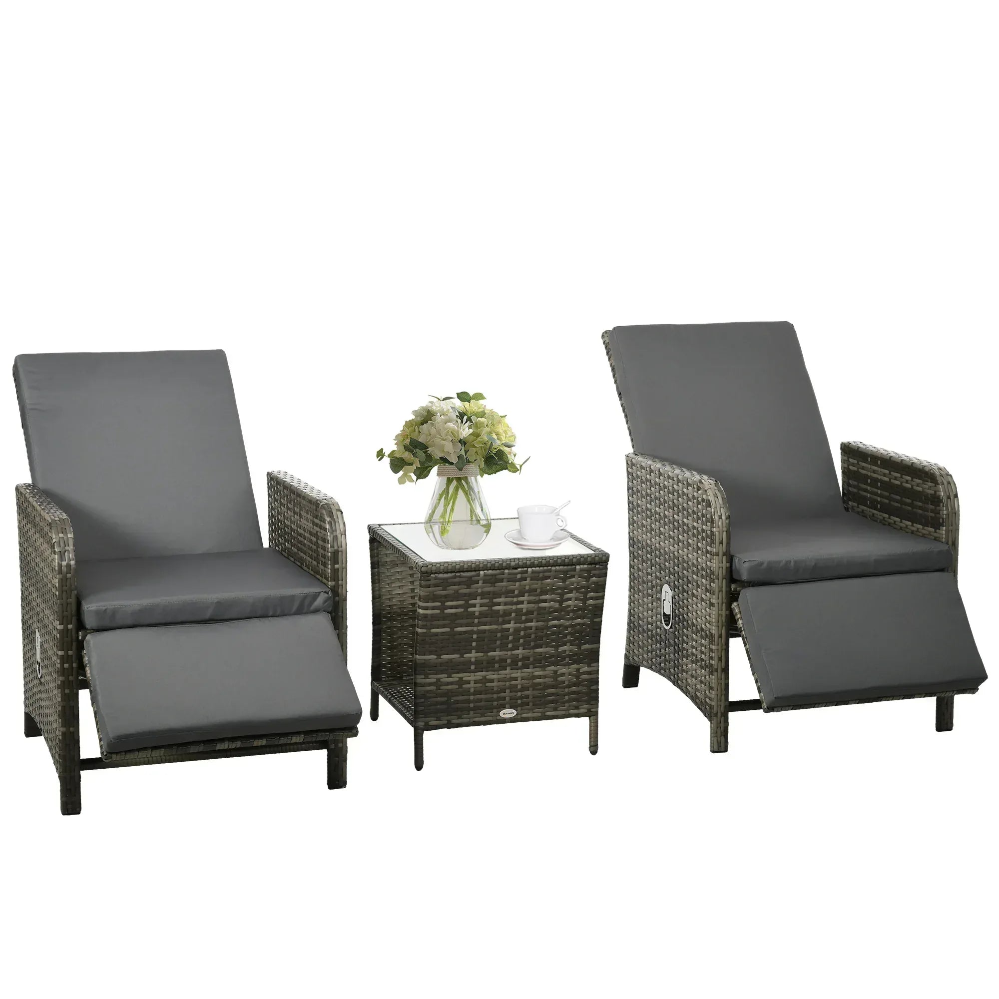 3 Pieces Rattan Bistro Set Balcony Furniture with Cushions, Storage Function - Dark Grey - Bobobiy