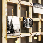 Wooden trellis lattice with rope ties on a raised planter cart.