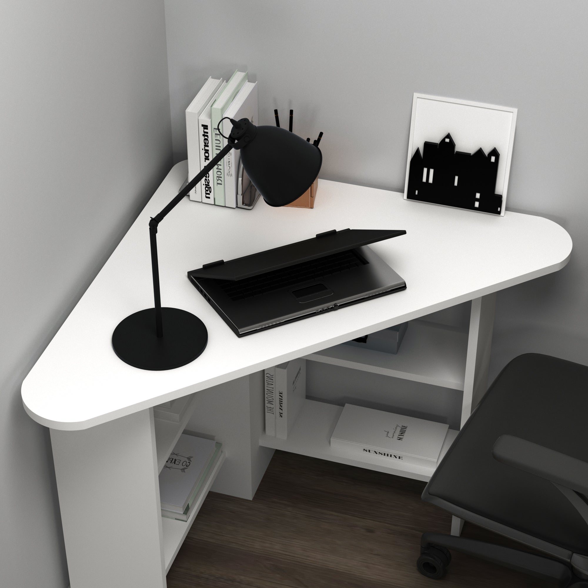 Corner Computer Desk with Shelves-Gredos