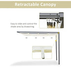 Retractable canopy pergola with pull-cord control and wall-mount support bar