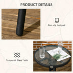Black table top with tempered glass and non-slip foot pad on sturdy metal legs