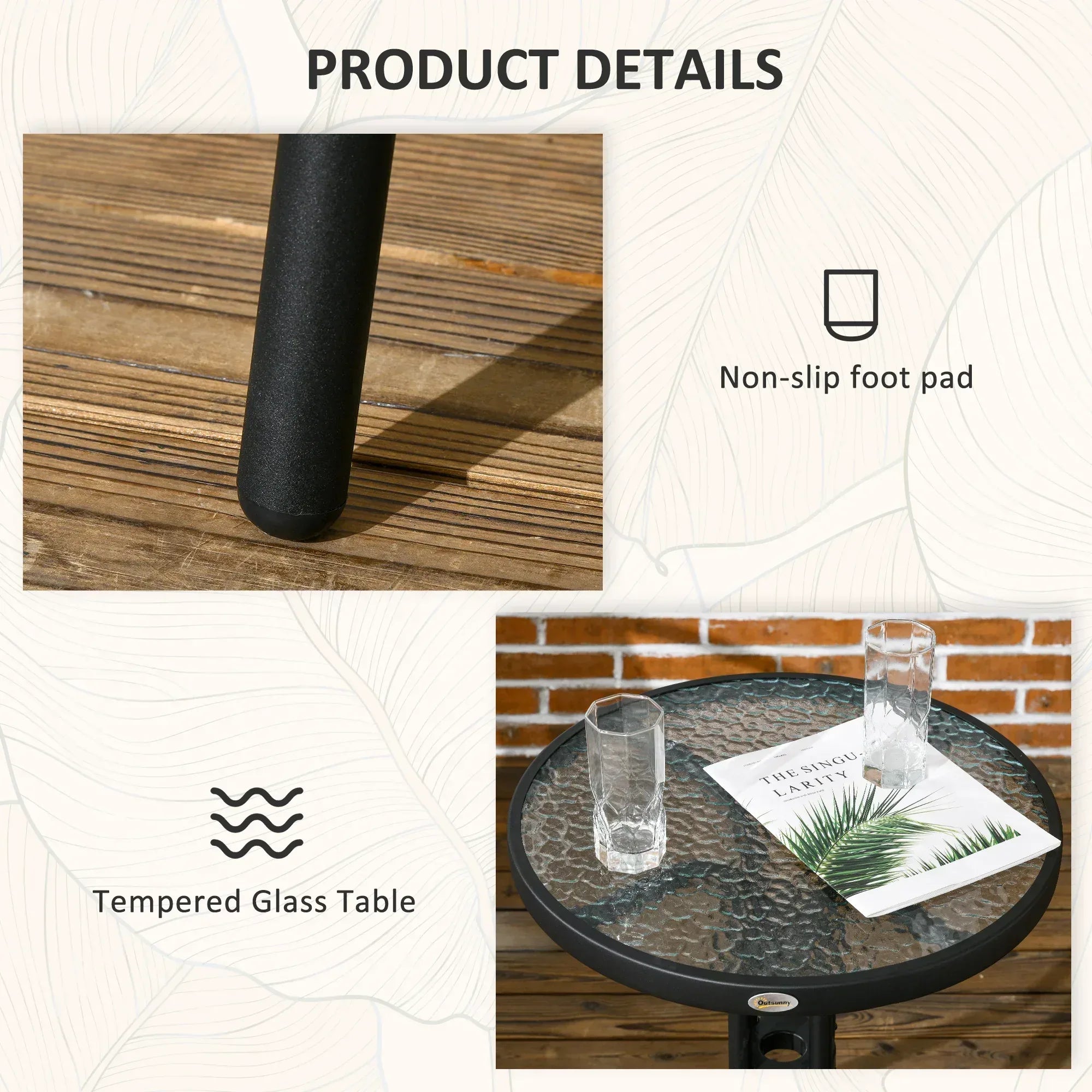 3 Pieces Rattan Bistro Set - Black - Bobobiy