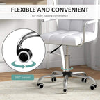 White swivel office chair with faux leather seat and chrome wheeled base