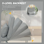 Light grey sofa bed with adjustable backrest showing reclining positions