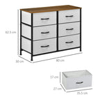 Grey fabric drawer storage cabinet with wooden top and black steel frame, 6 pull-out drawers