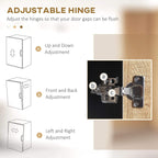 Kitchen cupboard door hinge hardware on natural wood and dark cabinet frame