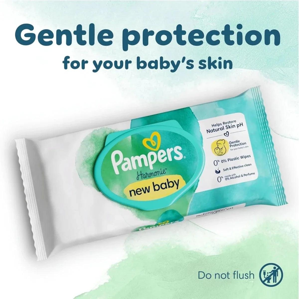 Baby wipes pack with teal wipes and packaging pouch, new baby