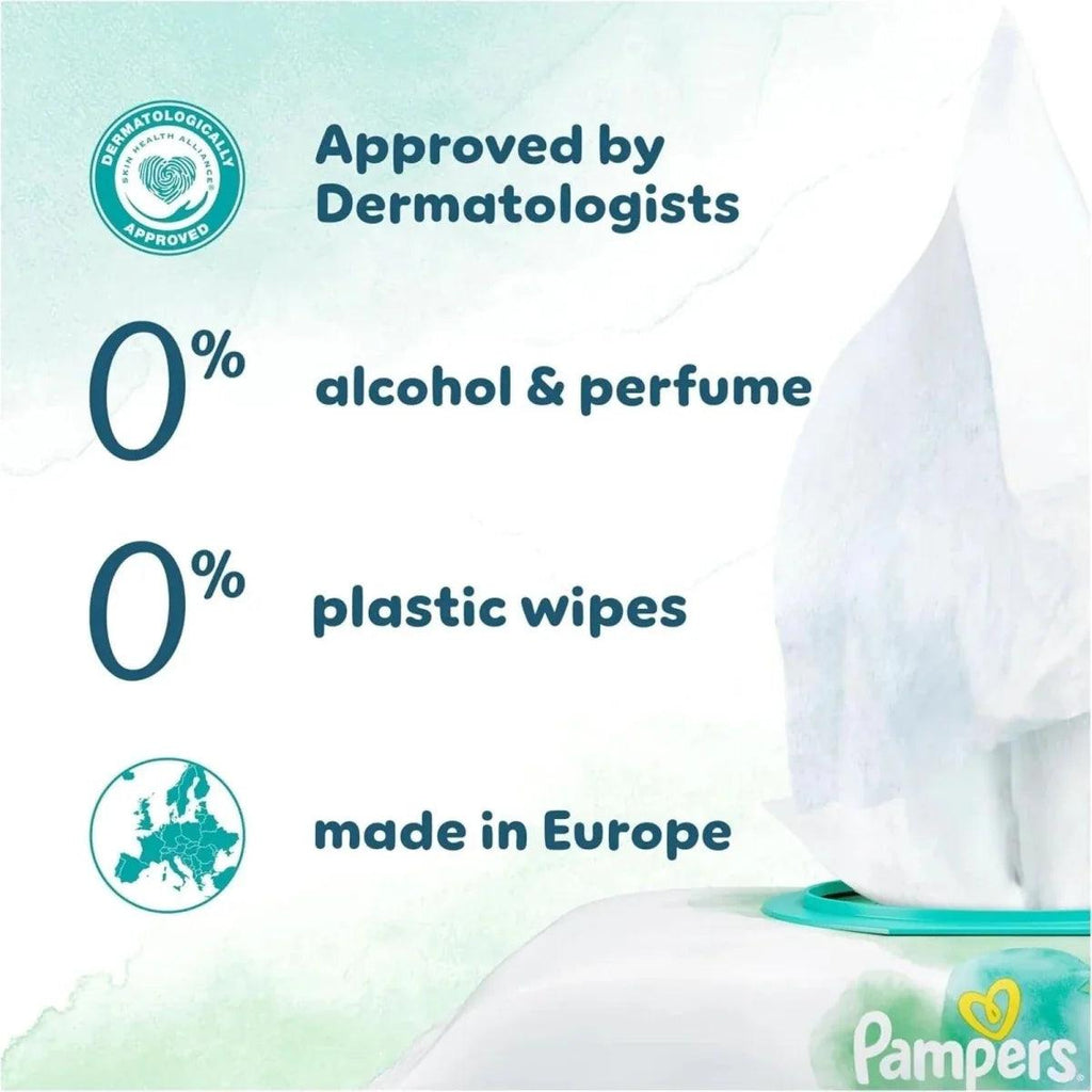 Baby wipes packaging pouch with dermatologist and 0% alcohol & perfume icons