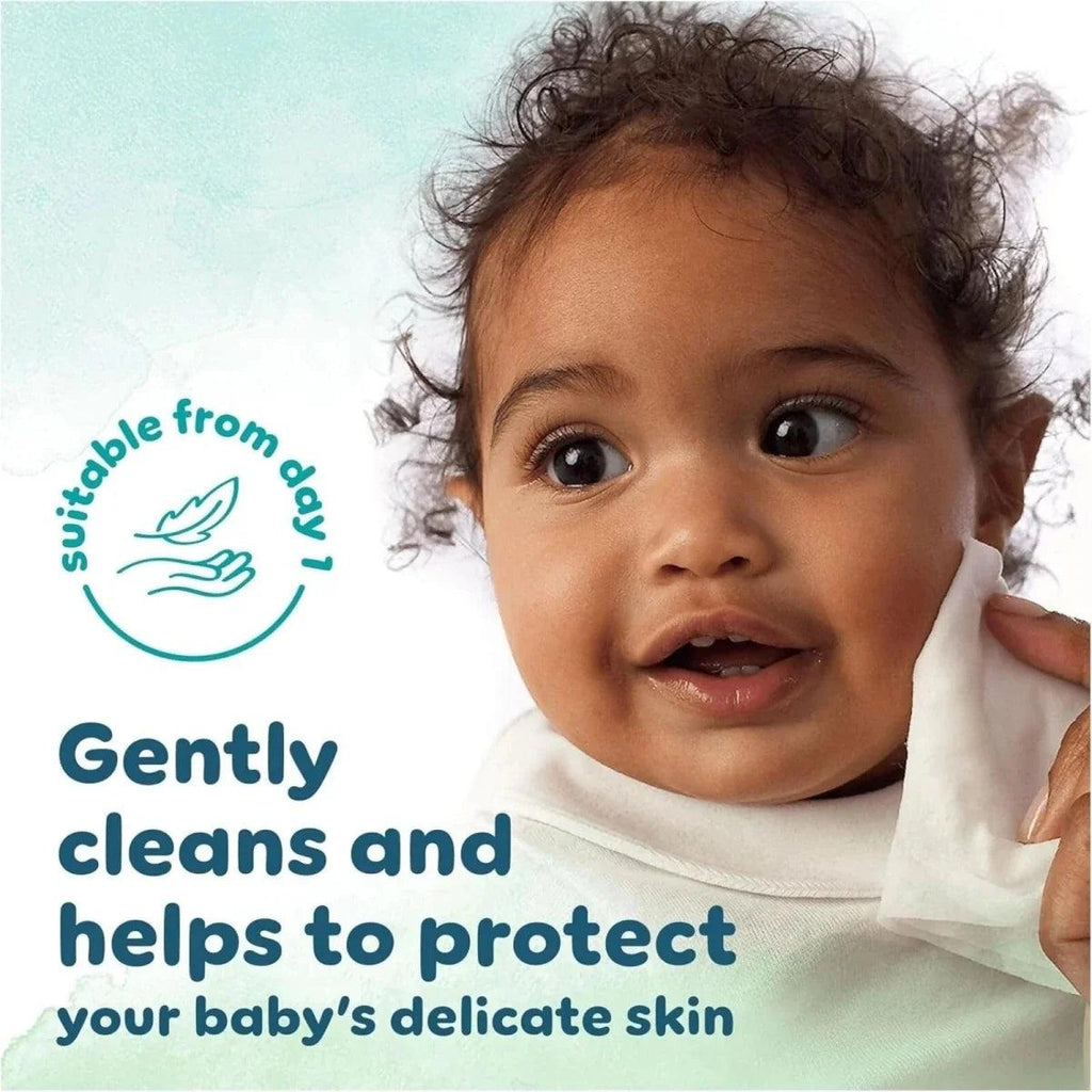 Baby face with wipes, gentle cleaning and delicate skin protection