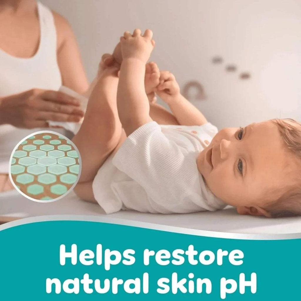 Baby wipe application on infant, helps restore natural skin pH