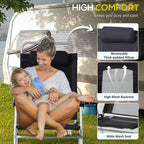 Camping chair with removable thick-padded pillow, wide mesh seat, and high backrest
