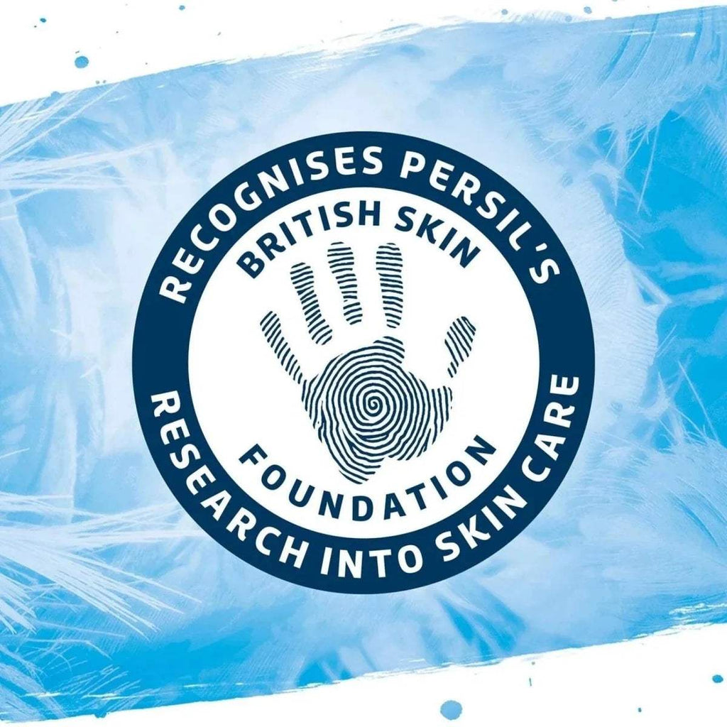 Persil Non Bio washing powder pack featuring fingerprint seal and skin care research text