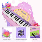 Pink mini electronic keyboard with built-in flashing lights and MP3 jack