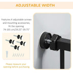 Black pet gate wall-mount bracket and adjustable width fitting hardware