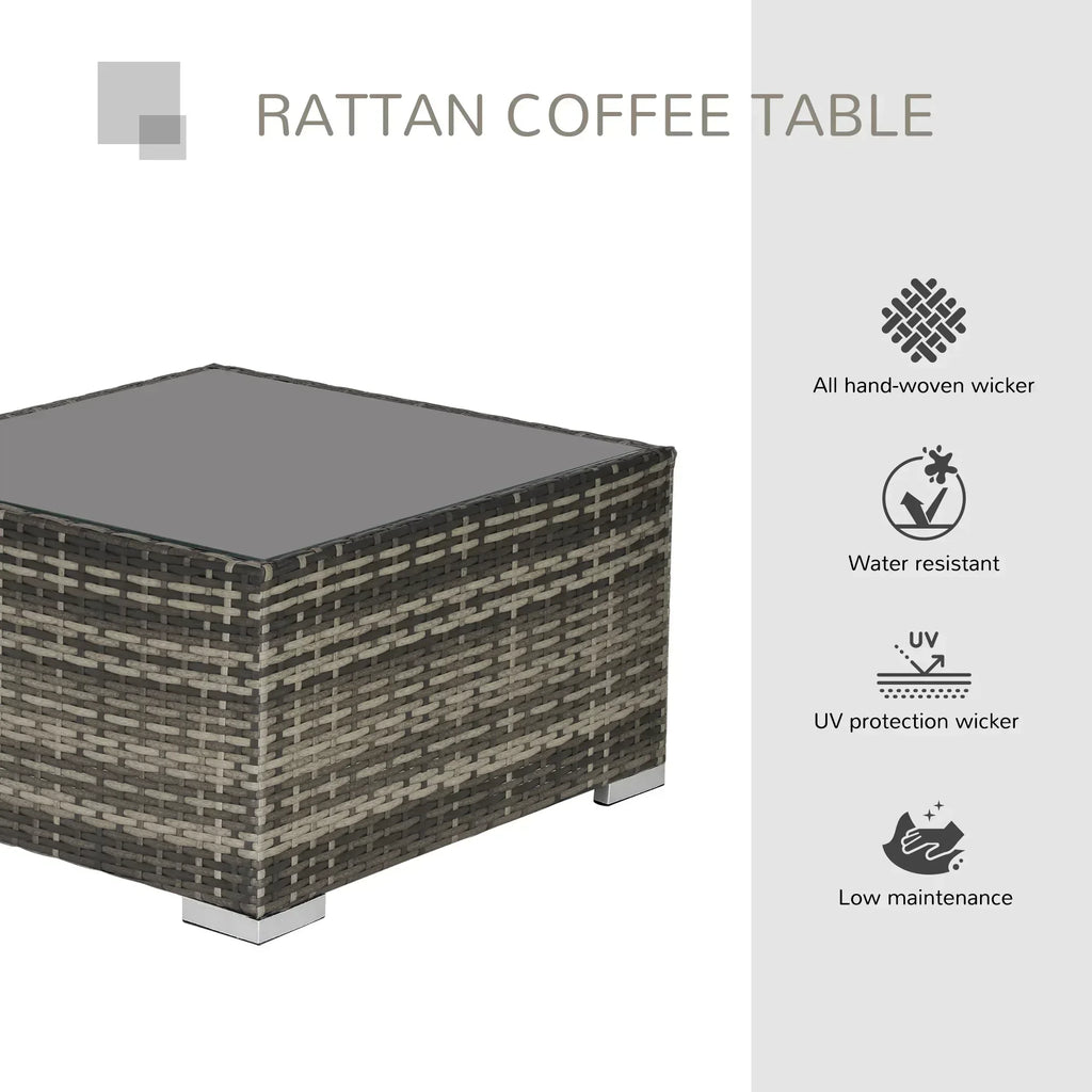 Square PE Wicker Rattan Table with Glass Top - Dark Grey - Bobobiy