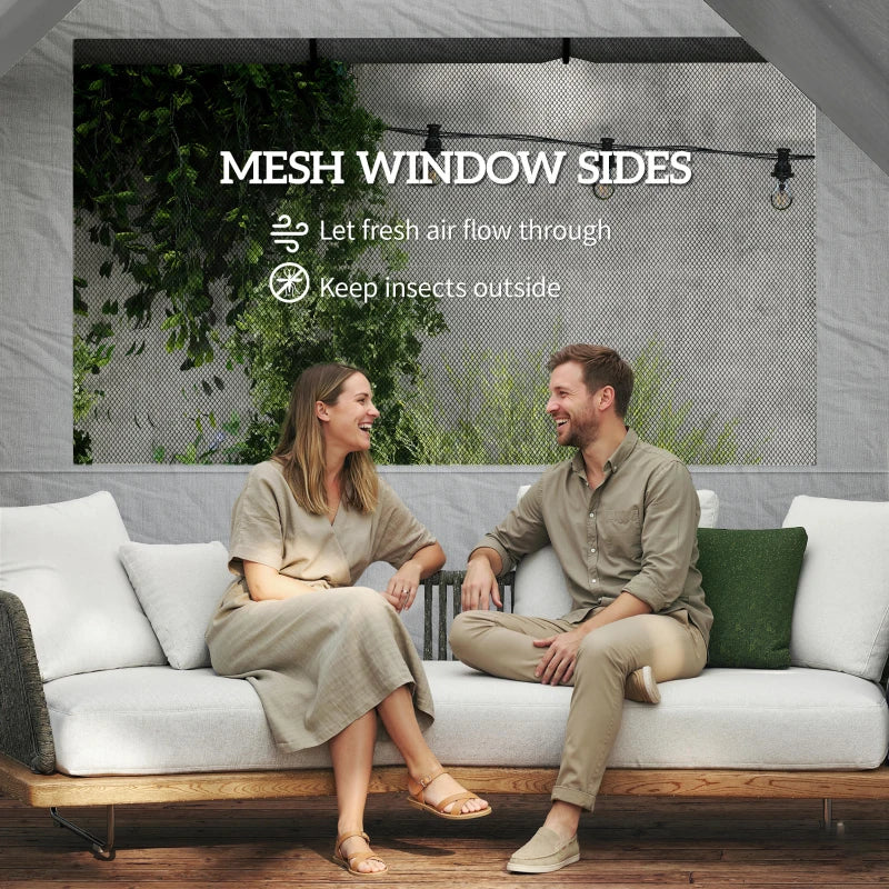 Dark grey pop-up canopy with mesh window side panels for ventilation