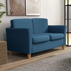 Blue modern loveseat sofa with armrests and two-seat cushions