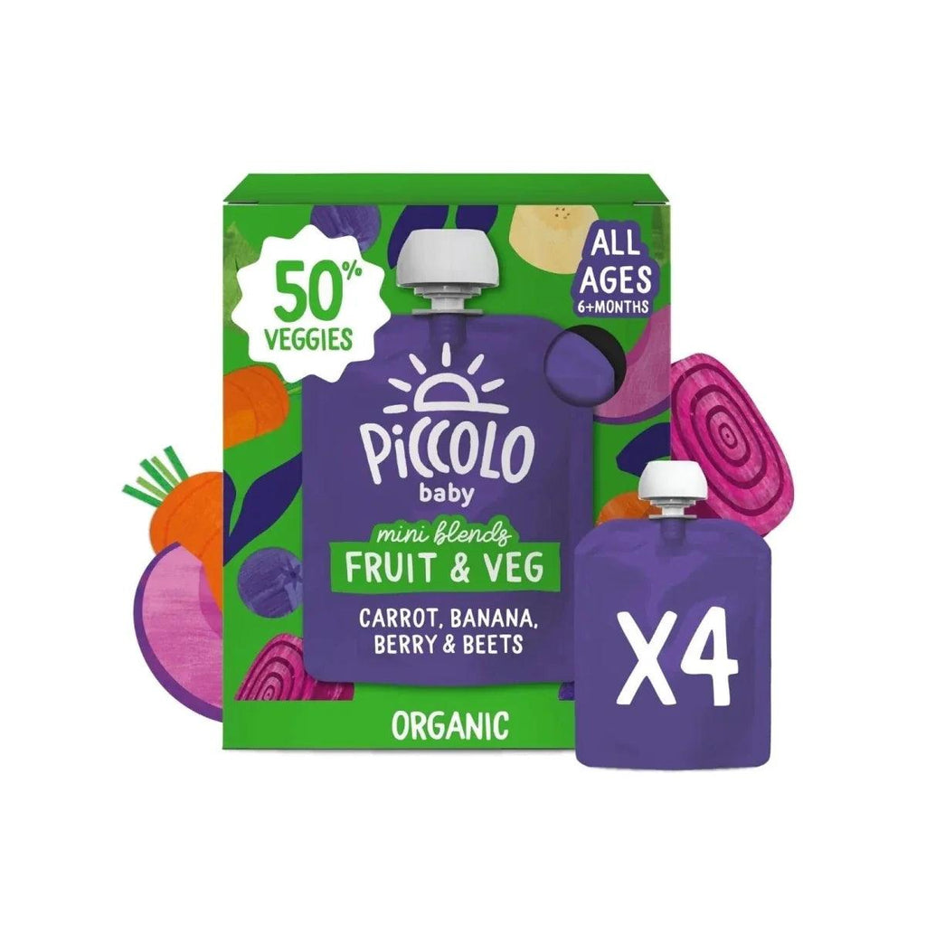 Piccolo baby mini blends fruit & veg pack, carrot, banana, berry & beets, 4x90g