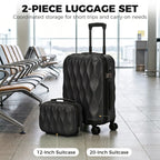 Black quilted hard-shell 12-inch and 20-inch spinner suitcase set for carry-on trips.