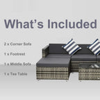 Rattan garden sofa set included pieces: corner sofas, middle sofa, footrest, tea table