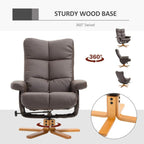 Brown PU leather swivel recliner chair with sturdy wooden base for 360-degree turning