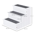 White 3-step wooden pet ladder with dark carpet treads and side panels