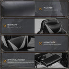 Grey PU leather gaming chair with head pillow, lumbar pillow, and retractable footrest