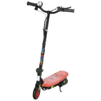 Red foldable electric kids scooter with LED headlight, front view.