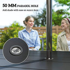 Black metal table with 50 mm parasol hole insert