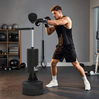 Freestanding boxing speed bag stand with rotating arm and black fillable base