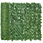 Dark green artificial leaf hedge privacy panel on mesh frame, full panel view