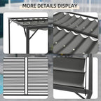 Grey retractable canopy roof close-up with scalloped fabric and slat side panels