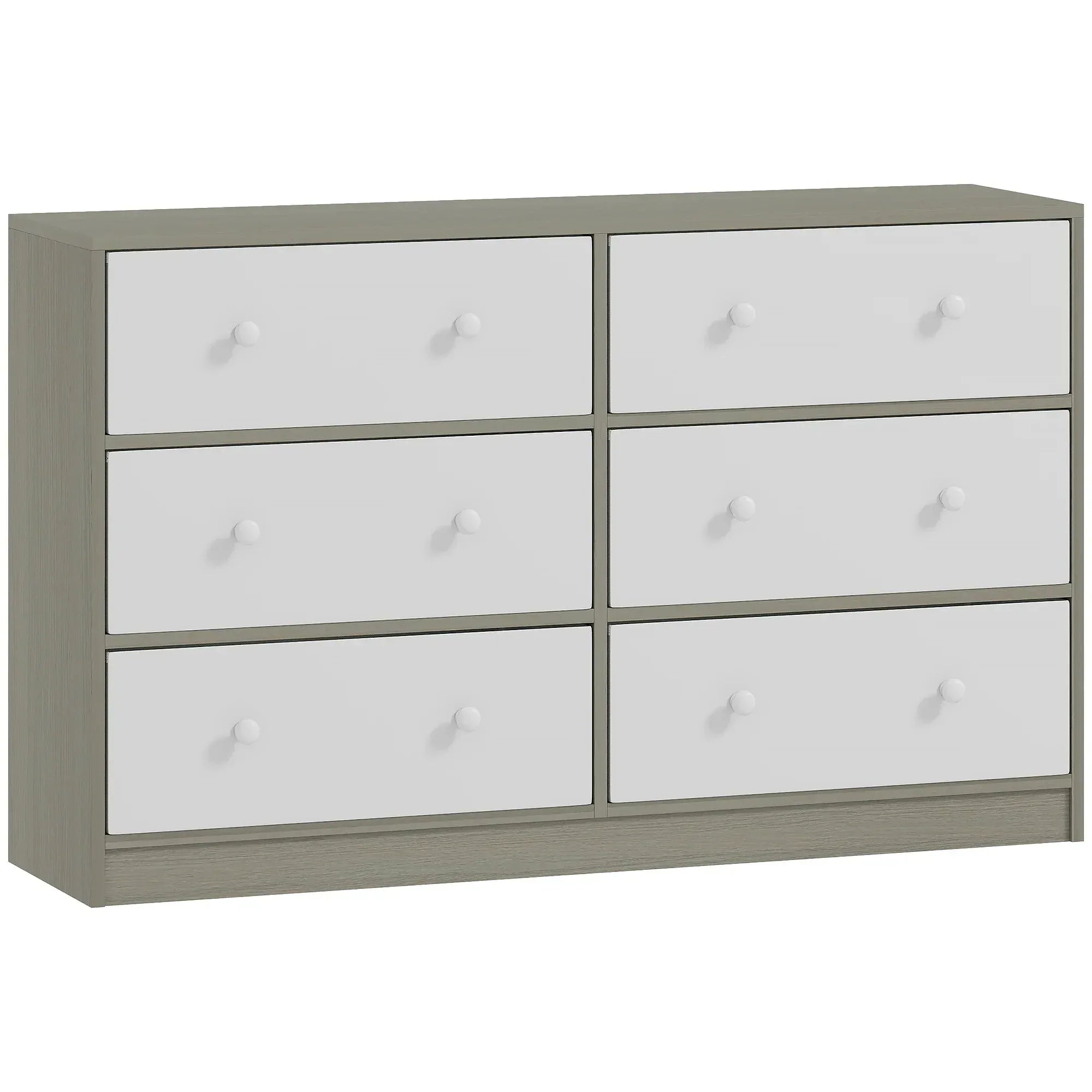 Chest of Drawers, Dresser with 6 Fabric Drawers - White and Grey - Bobobiy