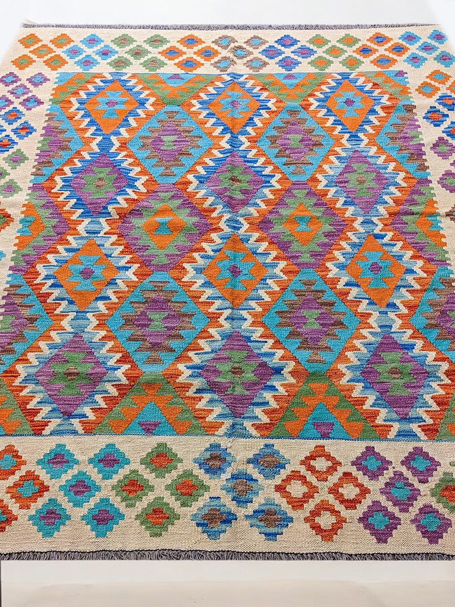 Maimana Afghanistan Kilim Rug - 193 x 157 cm - Handmade