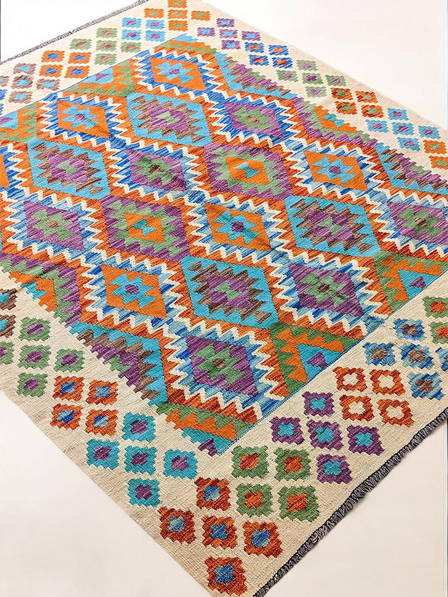 Maimana Afghanistan Kilim Rug - 193 x 157 cm - Handmade