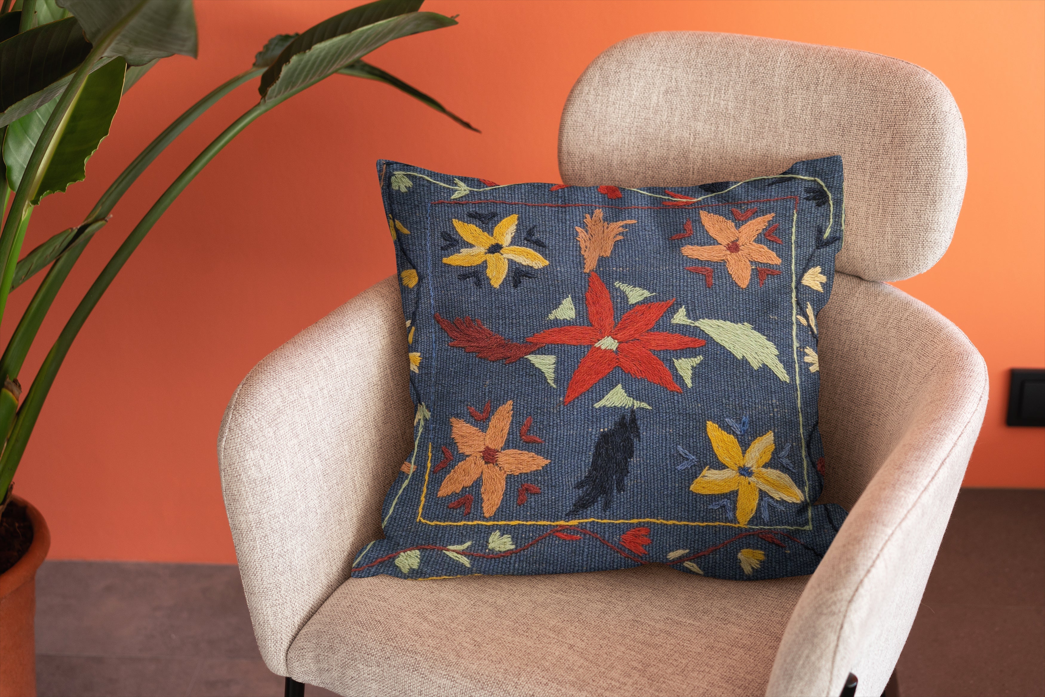 Suzani Hand Embroidered Cushion Cover - 45 x 45 cm - Handmade