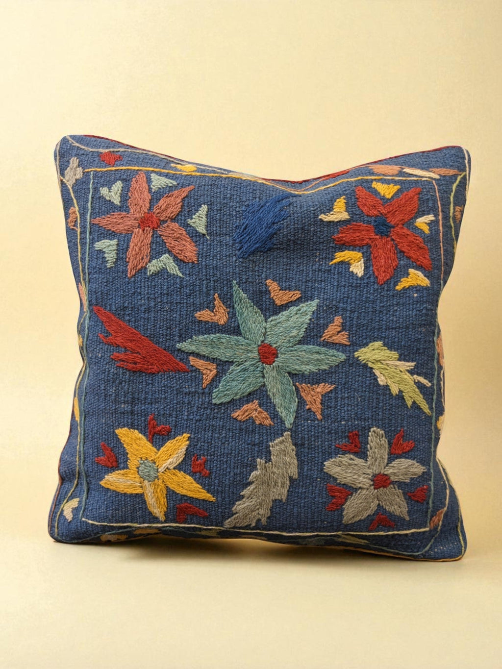 Suzani Hand Embroidered Cushion Cover - 45 x 45 cm - Handmade