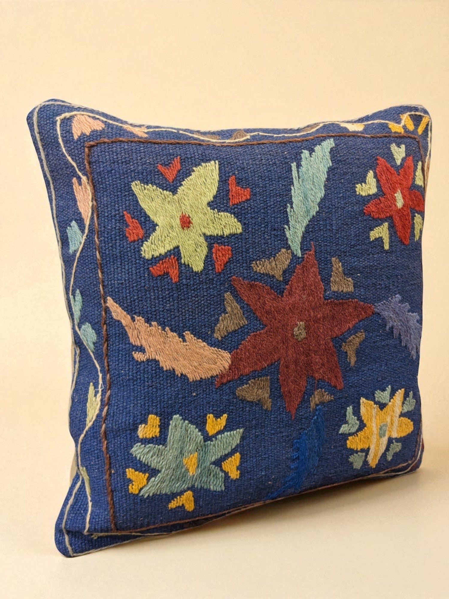 Suzani Hand Embroidered Cushion Cover - 45 x 45 cm - Handmade