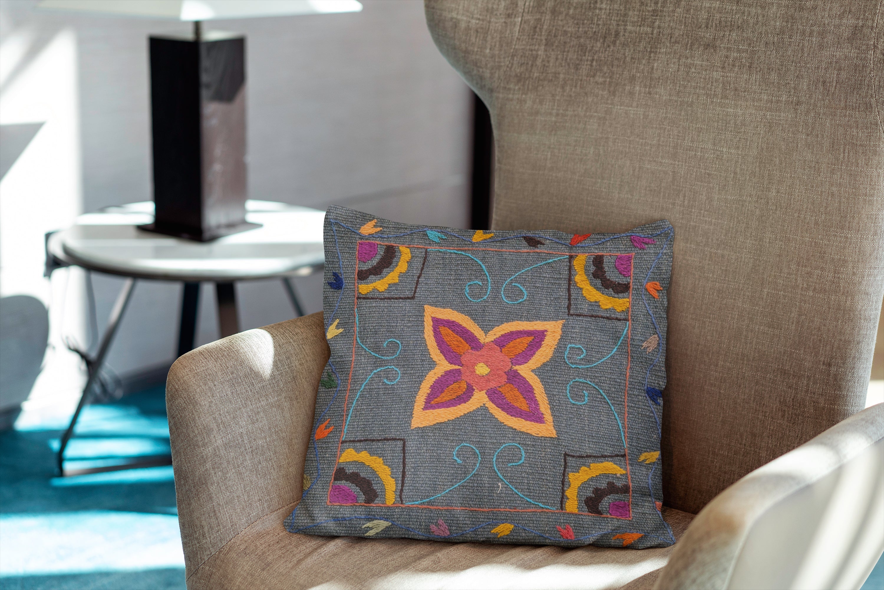 Suzani Hand Embroidered Cushion Cover - 45 x 45 cm - Handmade